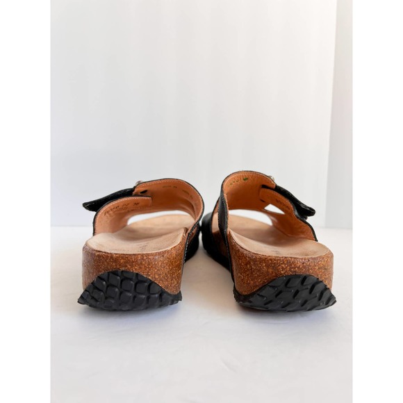 THINK! Women's Black Nappa Leather Cork Wedge Mizzi Slide Sandals size 36/US 5 - Picture 6 of 9